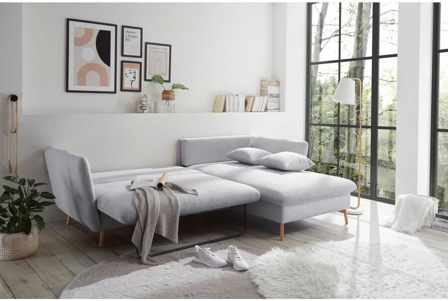 Andas Hoekbank MERLE 258 cm L-vorm prachtige corduroy met slaapfunctie en bedlade ligoppervlak 224 x 139 - Foto 4