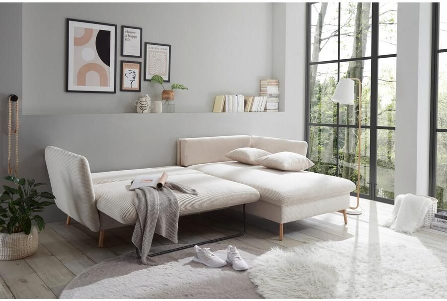 Andas Hoekbank MERLE 258 cm L-vorm prachtige corduroy met slaapfunctie en bedlade ligoppervlak 224 x 139 - Foto 4