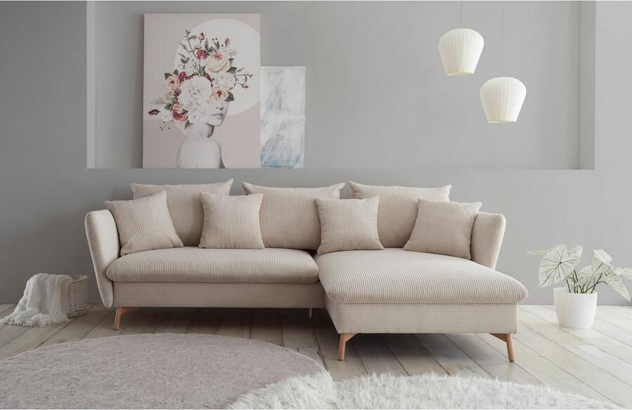 Andas Hoekbank MERLE 258 cm L-vorm prachtige corduroy met slaapfunctie en bedlade ligoppervlak 224 x 139 - Foto 5