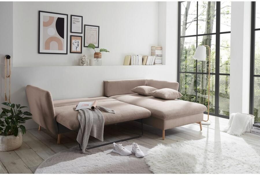 Andas Hoekbank MERLE 258 cm L-vorm prachtige corduroy met slaapfunctie en bedlade ligoppervlak 224 x 139 - Foto 4