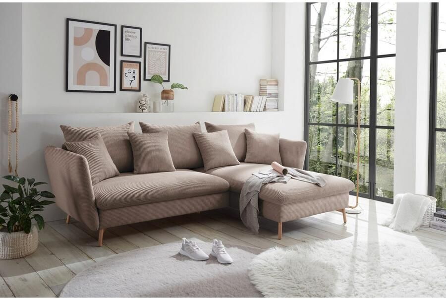 Andas Hoekbank MERLE 258 cm L-vorm prachtige corduroy met slaapfunctie en bedlade ligoppervlak 224 x 139 - Foto 5