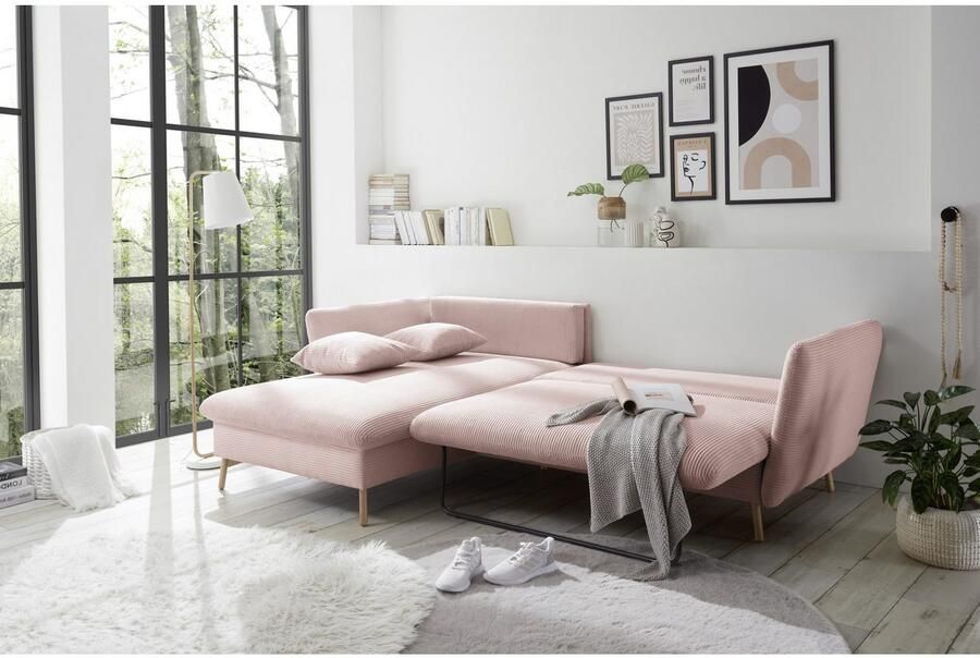 Andas Hoekbank MERLE 258 cm L-vorm prachtige corduroy met slaapfunctie en bedlade ligoppervlak 224 x 139 - Foto 4