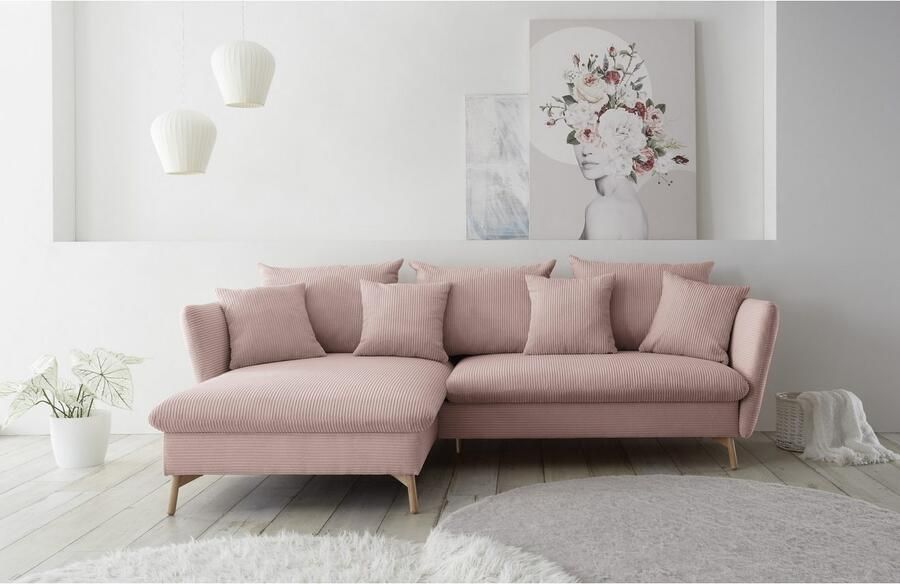 Andas Hoekbank MERLE 258 cm L-vorm prachtige corduroy met slaapfunctie en bedlade ligoppervlak 224 x 139 - Foto 5