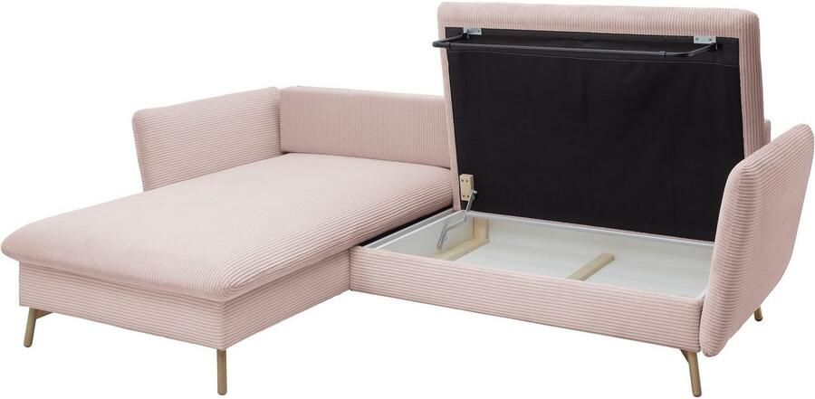 Andas Hoekbank MERLE 258 cm L-vorm prachtige corduroy met slaapfunctie en bedlade ligoppervlak 224 x 139 - Foto 7