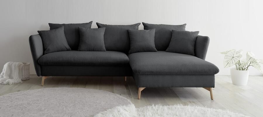 Andas Hoekbank MERLE 258 cm L-vorm prachtige corduroy met slaapfunctie en bedlade ligoppervlak 224 x 139 - Foto 9