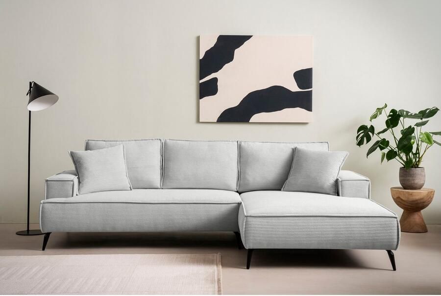 Andas Hoekbank TVINNU L-vorm in cord bank keuze met recamiere rechts links zwarte voeten comfortabele zitcomfort - Foto 3