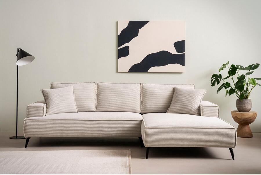 Andas Hoekbank TVINNU L-vorm in cord bank keuze met recamiere rechts links zwarte voeten comfortabele zitcomfort - Foto 3