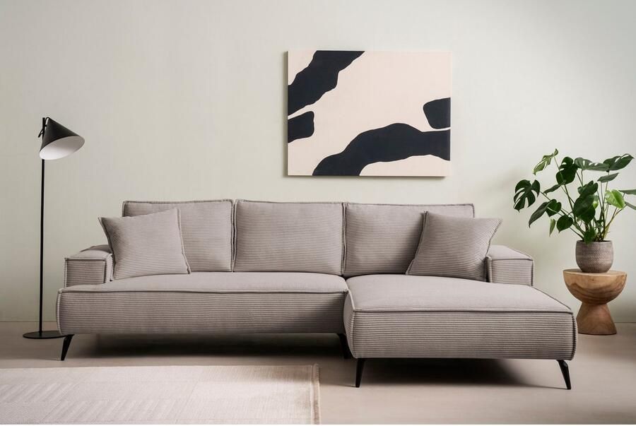 Andas Hoekbank TVINNU L-vorm in cord bank keuze met recamiere rechts links zwarte voeten comfortabele zitcomfort - Foto 3