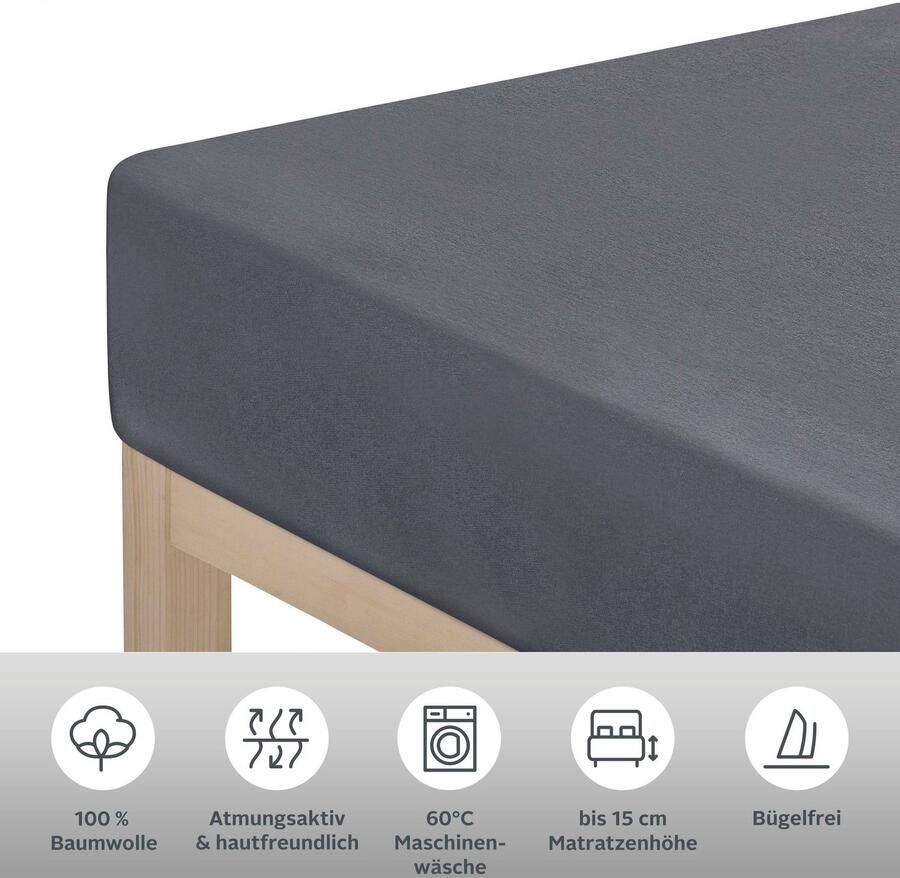 Andas Hoeslaken Valje in mt. 90x200 140x200 of 180x200 cm Katoen voor matrassen tot 25 cm hoogte beddengoed in melange-look (1 stuk) - Foto 4