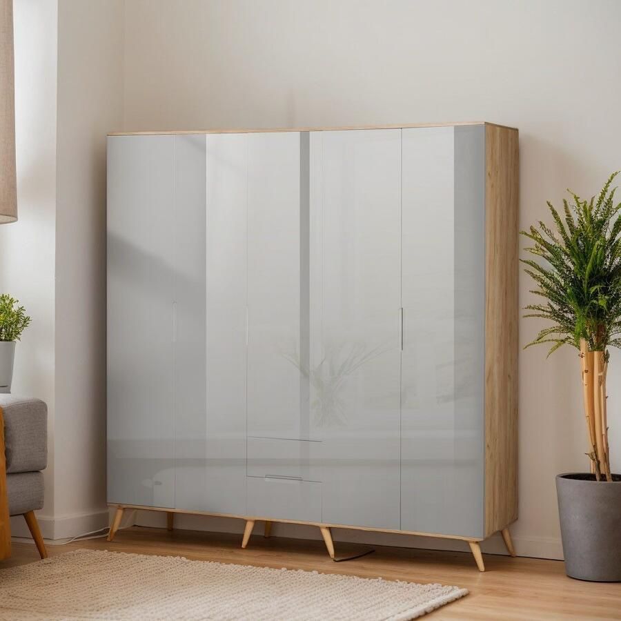 Andas Kledingkast Lund slaapkamerkast bestseller in Scandinavisch design Kledingkast met premium binneninrichting breedte 200 cm hoogglans