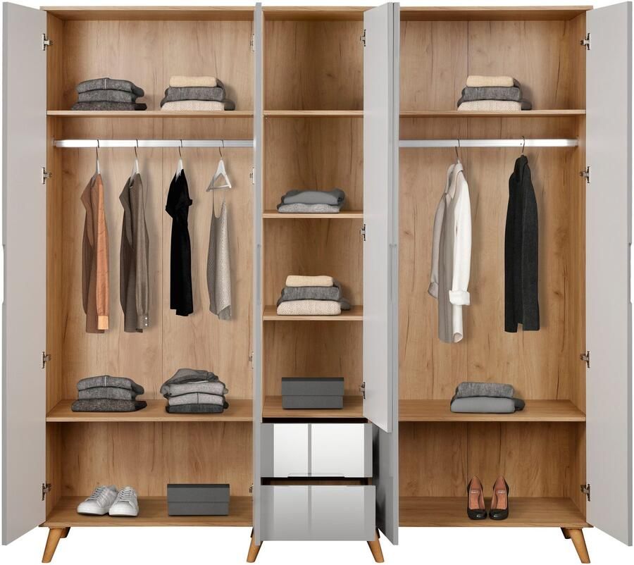 Andas Kledingkast Lund slaapkamerkast bestseller in Scandinavisch design Kledingkast met premium binneninrichting breedte 200 cm hoogglans - Foto 4