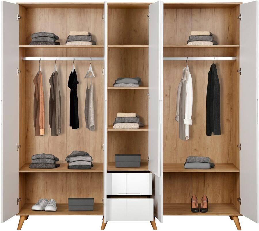 Andas Kledingkast Lund slaapkamerkast bestseller in Scandinavisch design Kledingkast met premium binneninrichting breedte 200 cm hoogglans - Foto 4