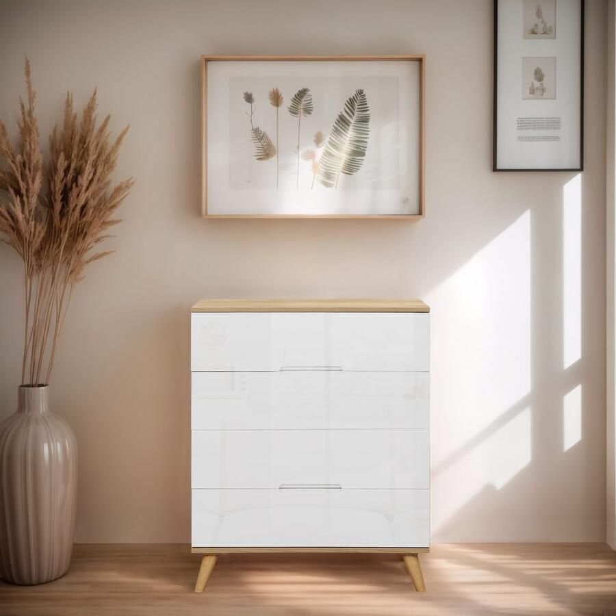 Andas Ladekast Lund slaapkamerkast linnenkast met hoogglanzende fronten