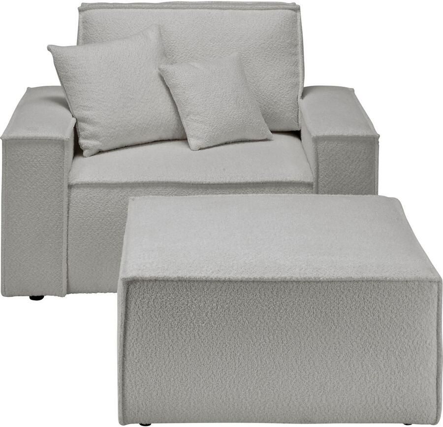 OTTO Loveseat FINNLEY Loveseat & Hocker in set trendy stoffen incl. Sierkussens beschikbaar in de stofkwaliteiten bouclé structuur fijn en mega cord (2-delig) - Foto 2