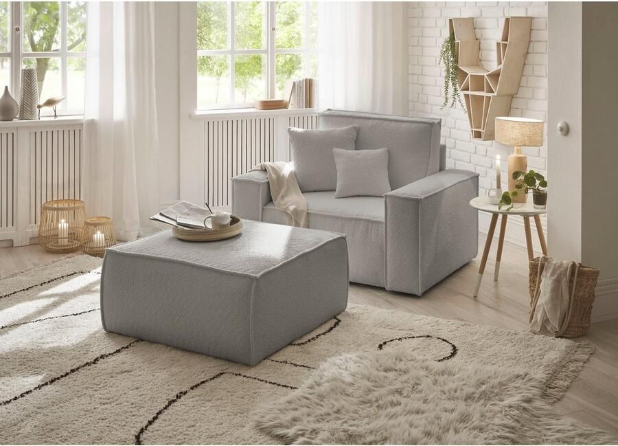 OTTO Loveseat FINNLEY Loveseat & Hocker in set trendy stoffen incl. Sierkussens beschikbaar in de stofkwaliteiten bouclé structuur fijn en mega cord (2-delig) - Foto 7