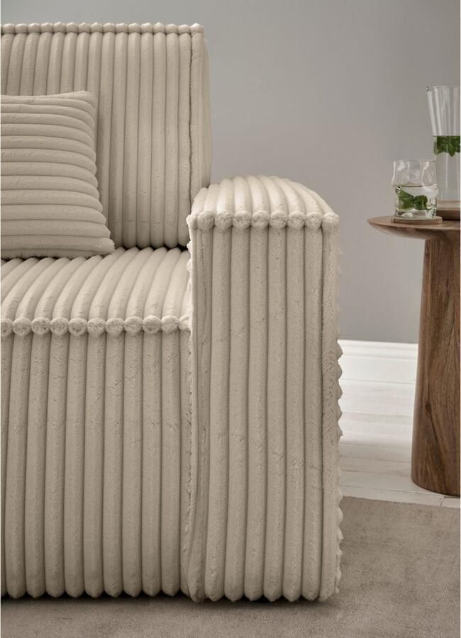 Andas Hoekbank Finnley slaapbank 267 cm in Bouclé fijne structuur en cord L-vorm - Foto 2