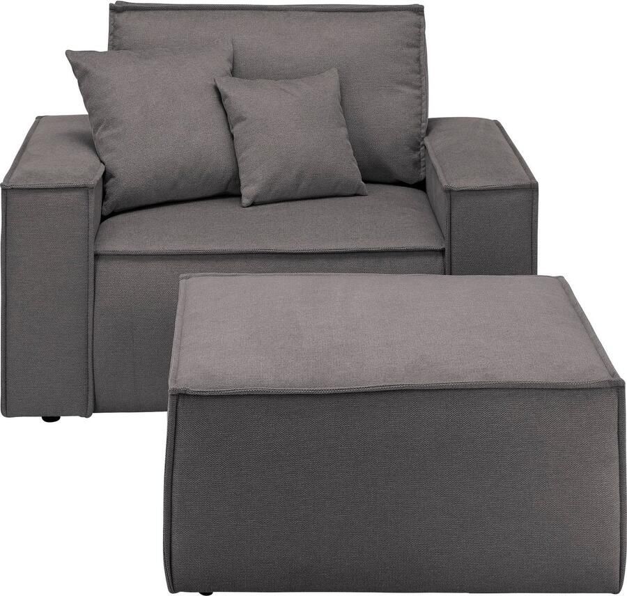 OTTO Loveseat FINNLEY Loveseat & Hocker in set trendy stoffen incl. Sierkussens beschikbaar in de stofkwaliteiten bouclé structuur fijn en mega cord (2-delig) - Foto 2
