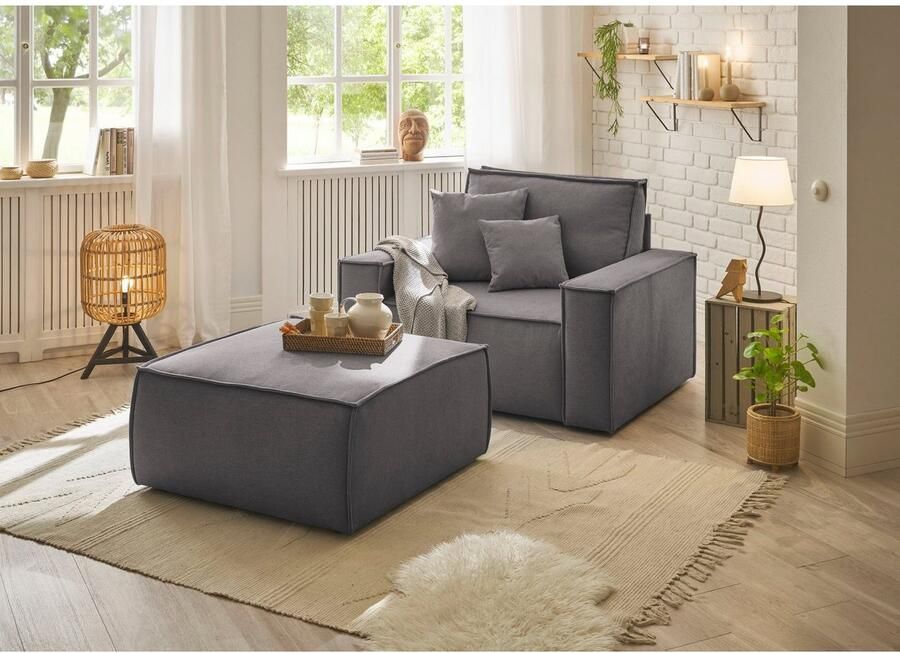 OTTO Loveseat FINNLEY Loveseat & Hocker in set trendy stoffen incl. Sierkussens beschikbaar in de stofkwaliteiten bouclé structuur fijn en mega cord (2-delig) - Foto 7