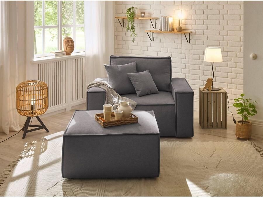 OTTO Loveseat FINNLEY Loveseat & Hocker in set trendy stoffen incl. Sierkussens beschikbaar in de stofkwaliteiten bouclé structuur fijn en mega cord (2-delig) - Foto 5