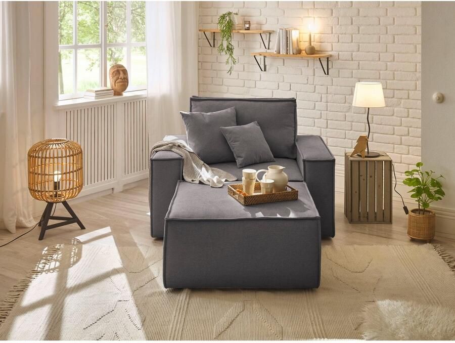 OTTO Loveseat FINNLEY Loveseat & Hocker in set trendy stoffen incl. Sierkussens beschikbaar in de stofkwaliteiten bouclé structuur fijn en mega cord (2-delig) - Foto 6