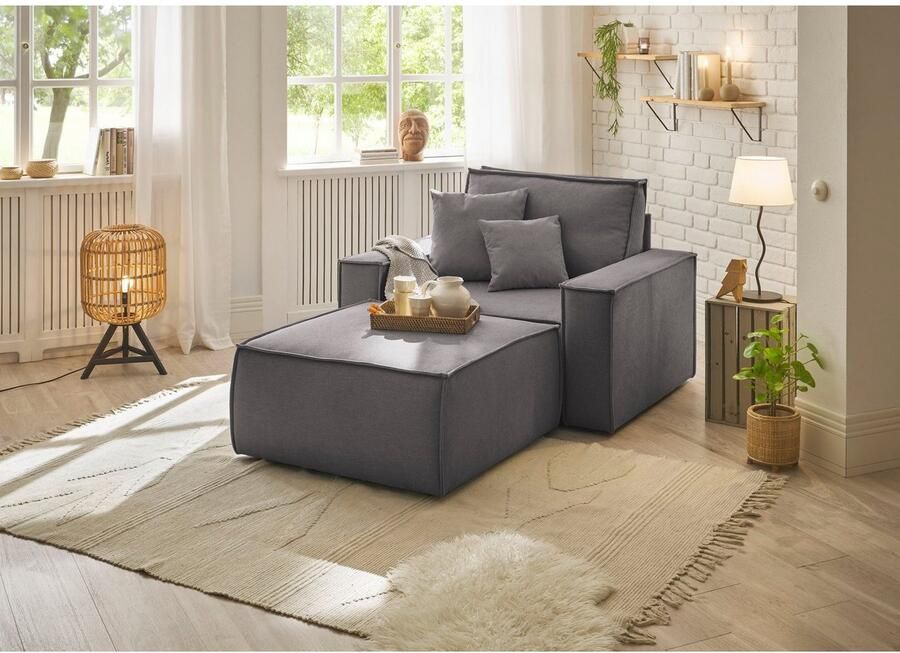 OTTO Loveseat FINNLEY Loveseat & Hocker in set trendy stoffen incl. Sierkussens beschikbaar in de stofkwaliteiten bouclé structuur fijn en mega cord (2-delig) - Foto 8