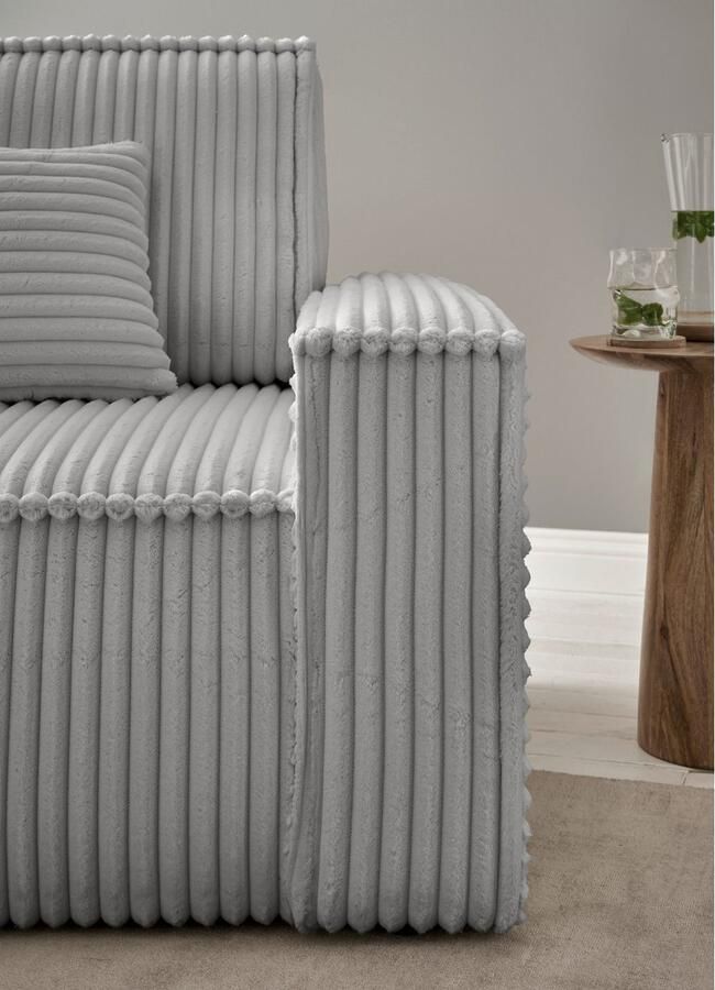 Andas Hoekbank Finnley slaapbank 267 cm in Bouclé fijne structuur en cord L-vorm - Foto 2