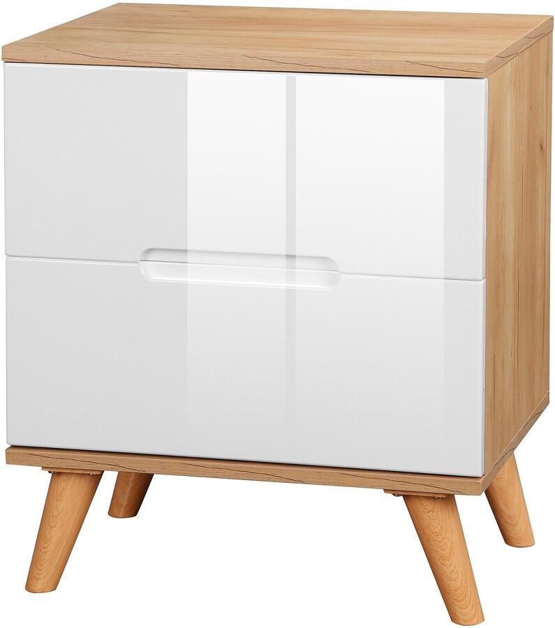 Andas Nachtkastje Lund nachttafel bijzetkast commode met hoogglans fronten Nachtkastje met 2 lades bestseller in Scandinavisch design - Foto 6