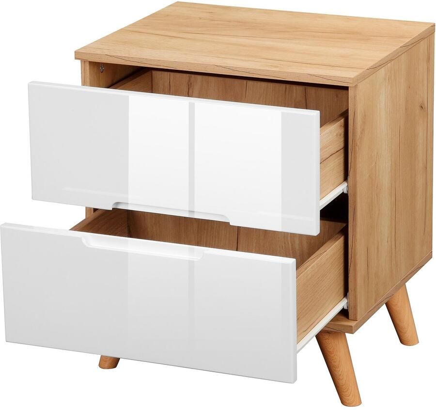 Andas Nachtkastje Lund nachttafel bijzetkast commode met hoogglans fronten Nachtkastje met 2 lades bestseller in Scandinavisch design - Foto 2