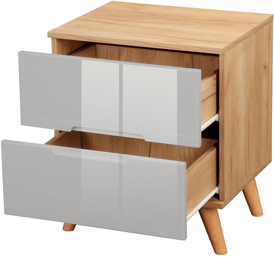 Andas Nachtkastje Lund nachttafel bijzetkast commode met hoogglans fronten Nachtkastje met 2 lades bestseller in Scandinavisch design - Foto 2