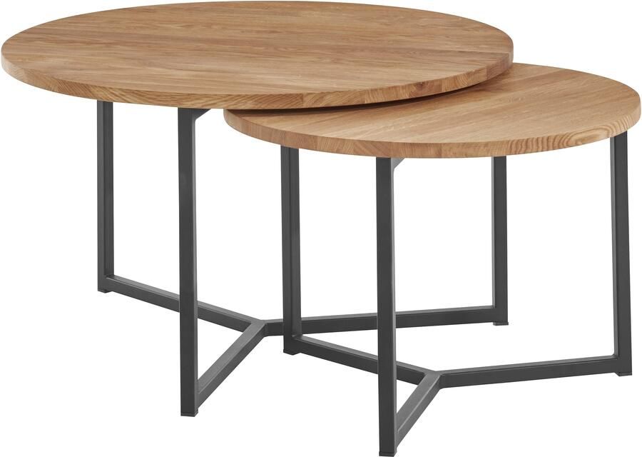 Andas Salontafel Likta van eikenhout fsc gecertificeerd 2-delige set stabiel metalen frame
