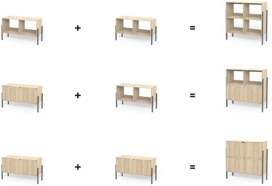 Andas Tv-meubel Finton Commode met 2 deuren kast van massief eikenhout breedte 76 cm - Foto 6