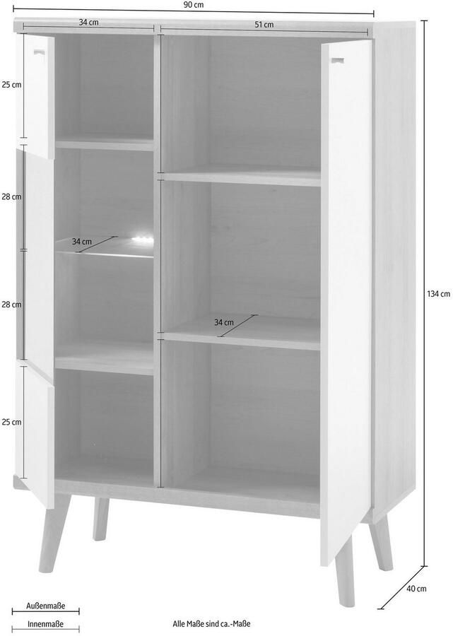 Andas Vitrinekast MERLE Scandi Design hoogte 134 cm - Foto 2