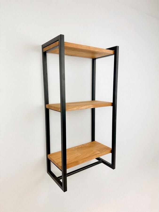 Andas Wandplank Genoa Frame van metaal planken van massief eiken