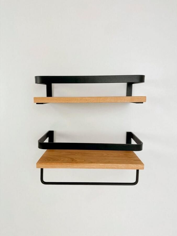 Andas Wandplank Glarus van metaal met legplank van eiken