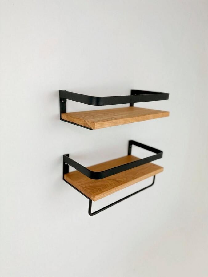 Andas Wandplank Glarus van metaal met legplank van eiken - Foto 2