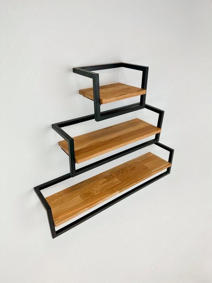 Andas Wandplank Kemi gemaakt van metaal met massief eiken planken - Foto 2