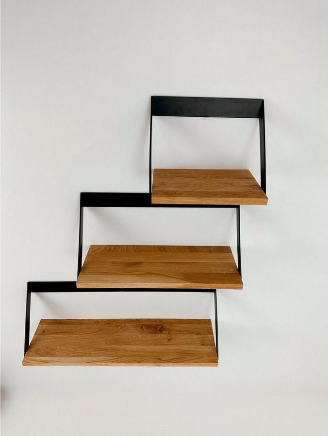 Andas Wandplank Lemberg van metaal met legplank van massief eiken - Foto 2