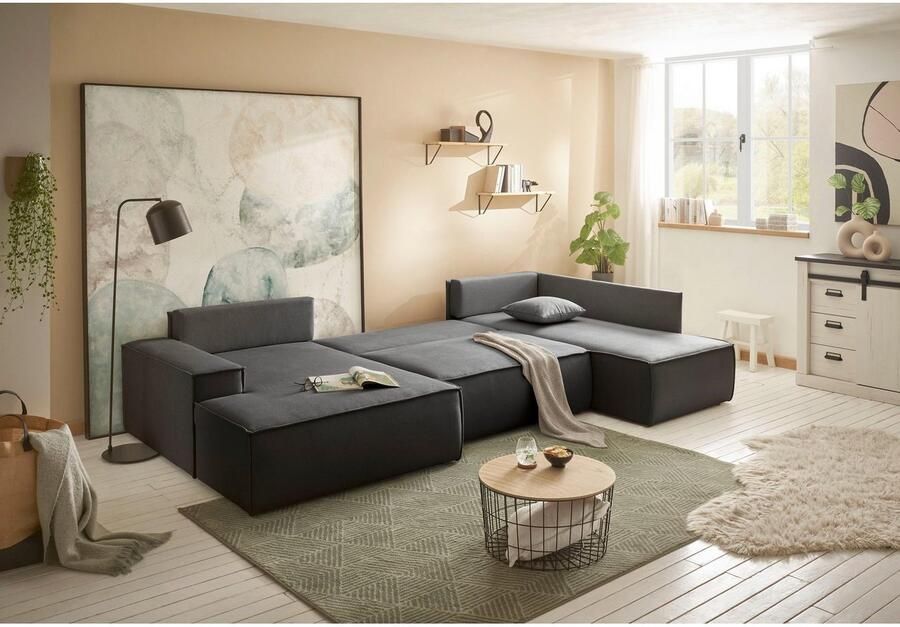 OTTO Zithoek FINNLEY U-Vorm XXL 329 cm Slaapbank Slaapfunctie m. Bedlade beschikbaar in de stofkwaliteiten bouclé structuur fijn en mega cord - Foto 4