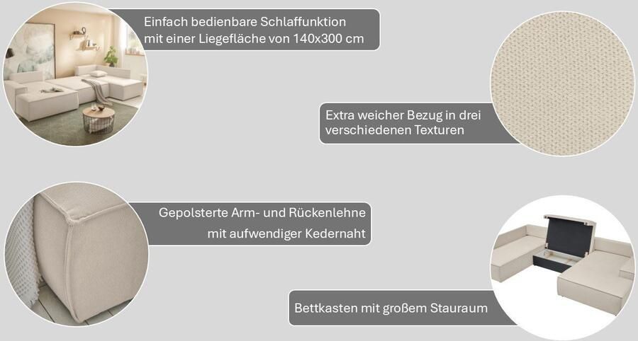 Andas Zithoek FINNLEY U-model XXL 329 cm bedbank slaapfunctie m. bedkist - Foto 9