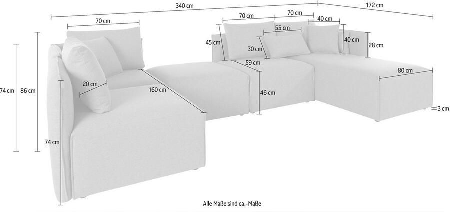 Andas Zithoek Nöre U-vorm 5 delen in vele stofkwaliteiten en kleuren zie ook 'nöre' (5-delig) - Foto 2
