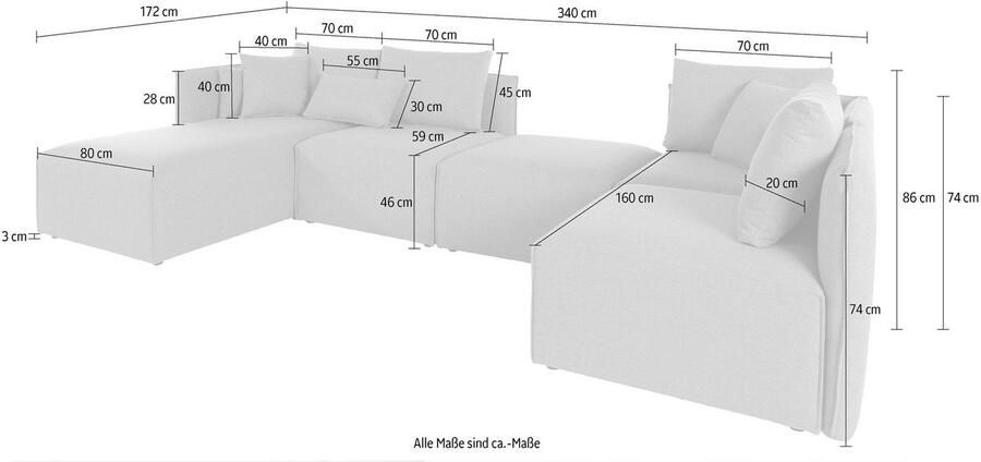 Andas Zithoek Nöre U-vorm 5 delen in vele stofkwaliteiten en kleuren zie ook 'nöre' (5-delig) - Foto 2