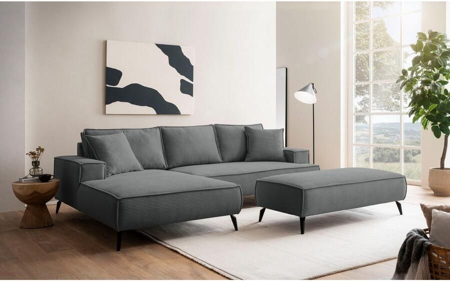 Andas Zithoek TVINNU Polsterecke L-Form Schlaffunktion met Hocker (set 2-delig) - Foto 4