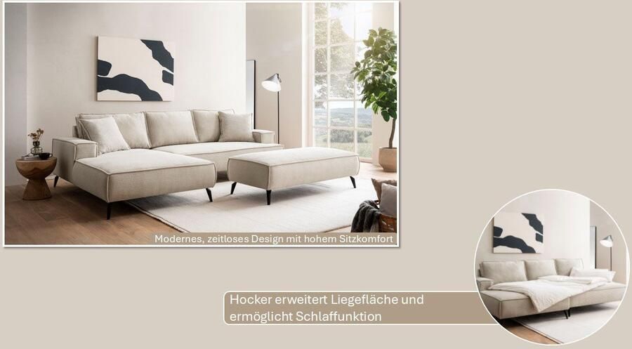 Andas Hoekbank TVINNU L-vorm in cord bank keuze met recamiere rechts links zwarte voeten comfortabele zitcomfort - Foto 7