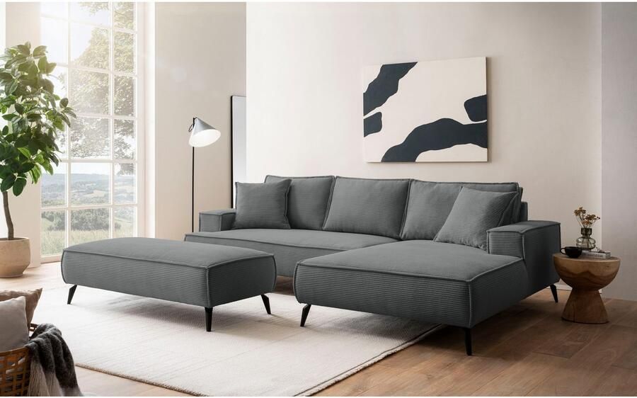 Andas Hoekbank TVINNU L-vorm in cord bank keuze met recamiere rechts links zwarte voeten comfortabele zitcomfort - Foto 5