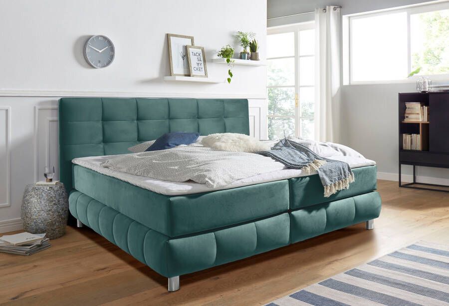 Andas Boxspring Salo XXL in fluwelige look of structuurstof 6 breedten in extra lang 220 cm 4 hardheden