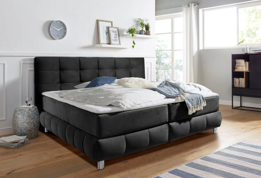 Andas Boxspring Salo XXL in fluwelige look of structuurstof 6 breedten in extra lang 220 cm 4 hardheden