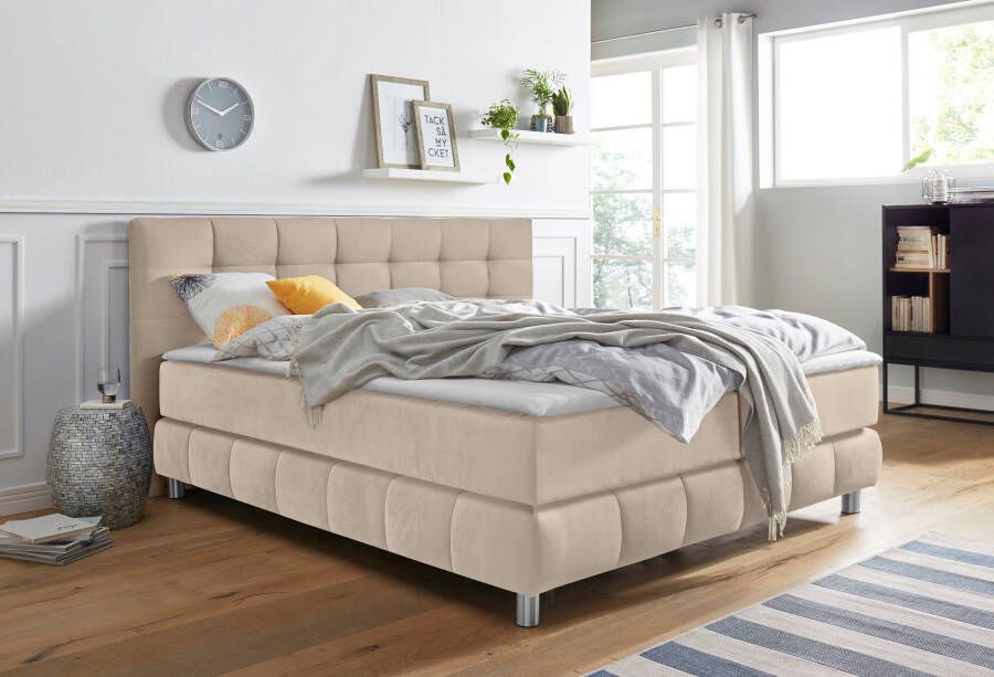 Andas Boxspring Salo XXL in fluwelige look of structuurstof 6 breedten in extra lang 220 cm 4 hardheden