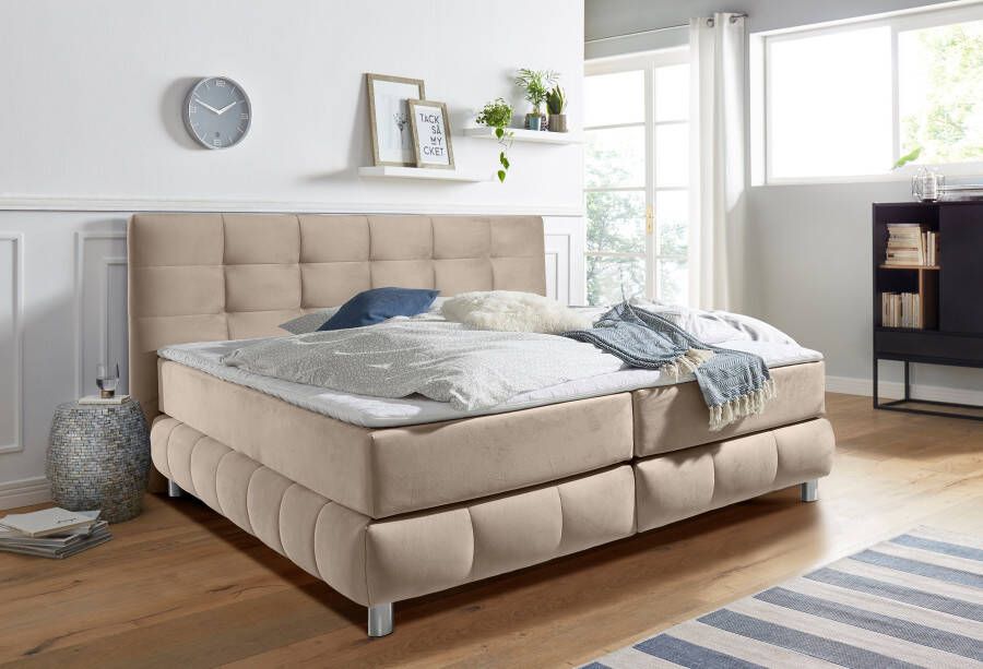 Andas Boxspring Salo XXL in fluwelige look of structuurstof 6 breedten in extra lang 220 cm 4 hardheden