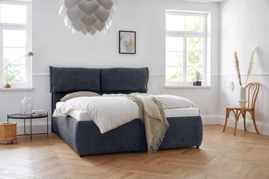 Andas Gestoffeerd bed Jenson als bedframe of met 3 matrassoorten en hardheden