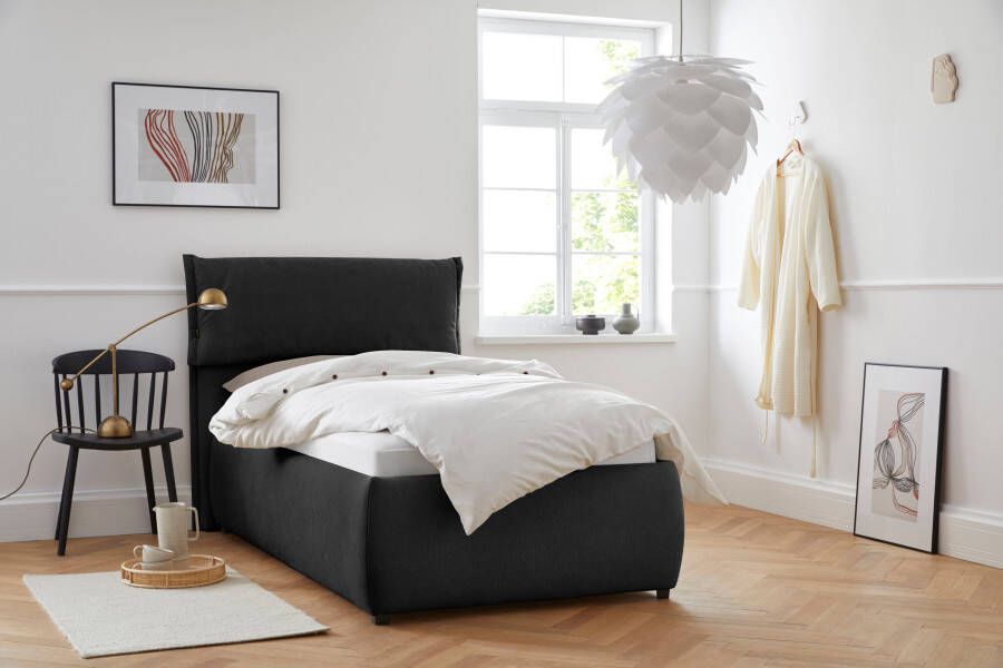 Andas Gestoffeerd bed Jenson als bedframe of met 3 matrassoorten en hardheden